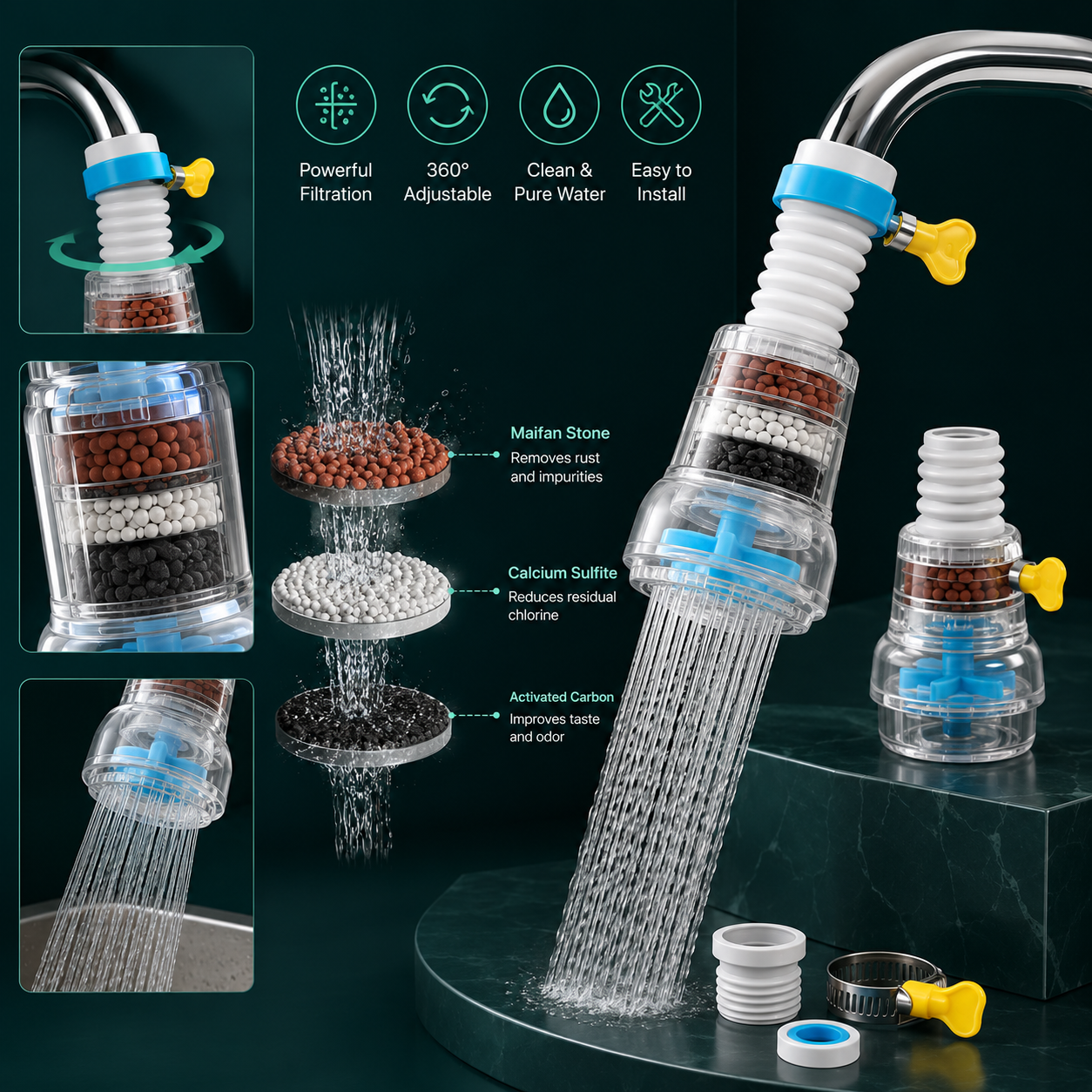 360° Adjustable Fan Faucet Nozzle | Water Saving Faucet Sprayer