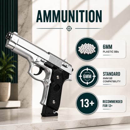 Silver M92 Style Airsoft Toy Gun | Realistic 6mm BB Pistol