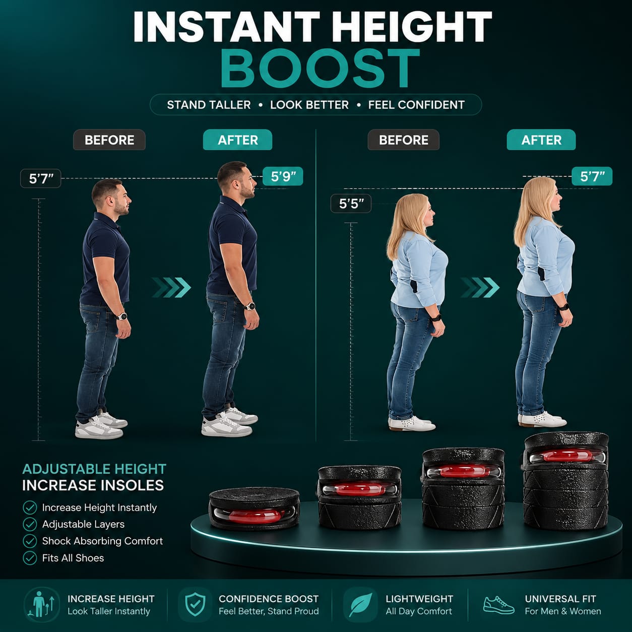 Adjustable Height Increase Insoles