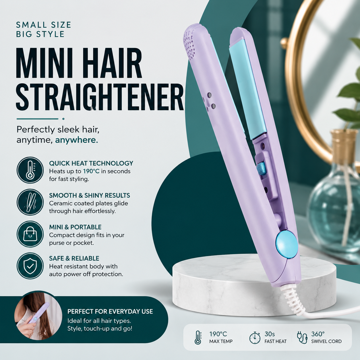 Mini Hair Straightener | Portable Travel Hair Straightening Iron