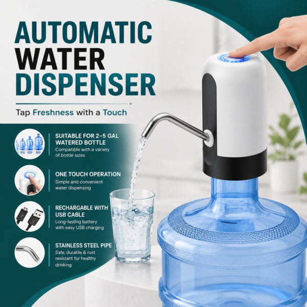 USB rechargeable water pump with one-touch dispensing