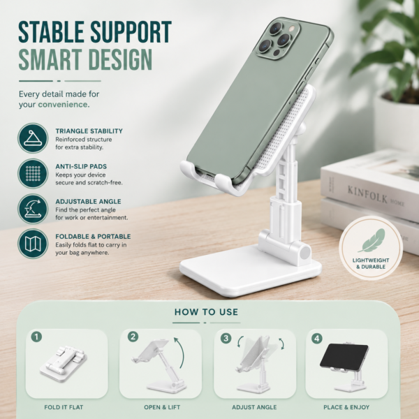 Adjustable phone stand for desk and table